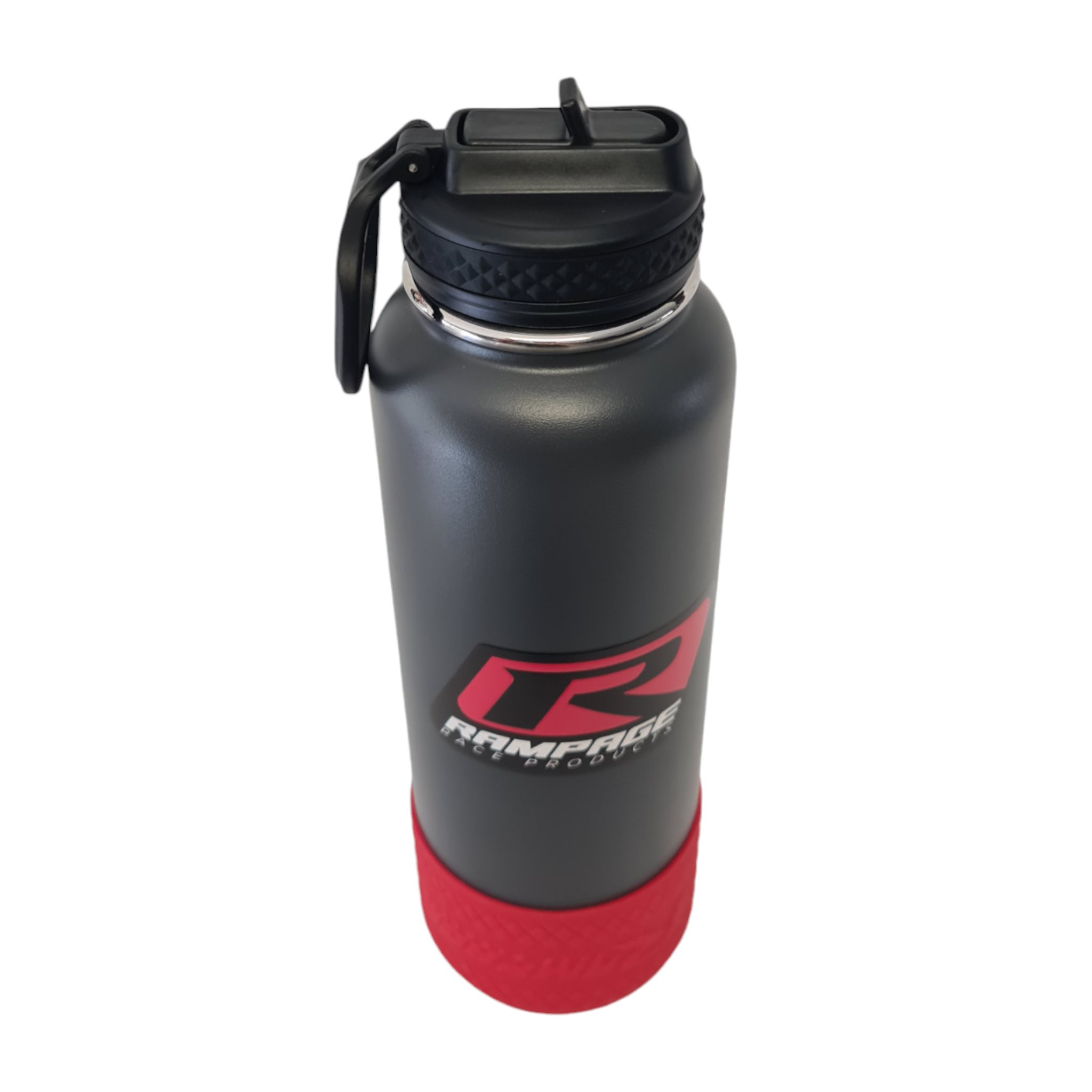 Premium RamHydrate Drink Bottle with vacuum insulation, sleek design, silicon branded base, and dual pop-top lids for easy hydration during racing or workouts, perfect for athletes and race car enthusiasts.  yeti, sports water, sports water bottle, gym water bottle, hydration, best drink bottle