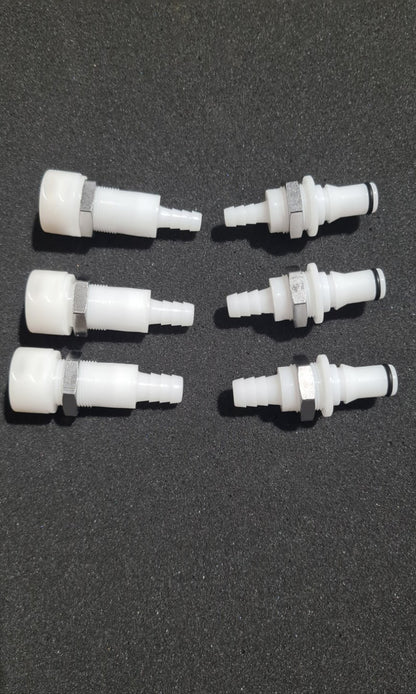Individual drink and coolsuit dry break fittings.